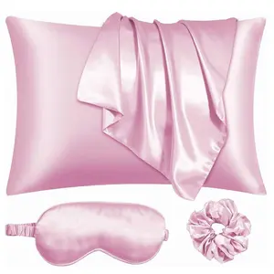 3PCS/SET .Satin Sleep Set | Softer Than Silk Pillowcase & Eyemask Set - Includes 1 Satin Pillowcase, 1 Satin Sleeping Eye Mask & 1 Satin Scrunchie