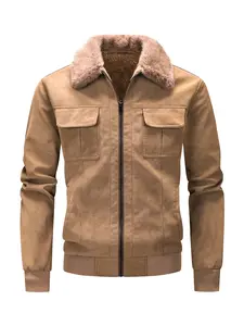 Men's Winter Warm Fleece Lined Long Sleeve Casual Jacket, Single Piece Zipper Outerwear, Cozy Fur Collar Coat for Cold Weather