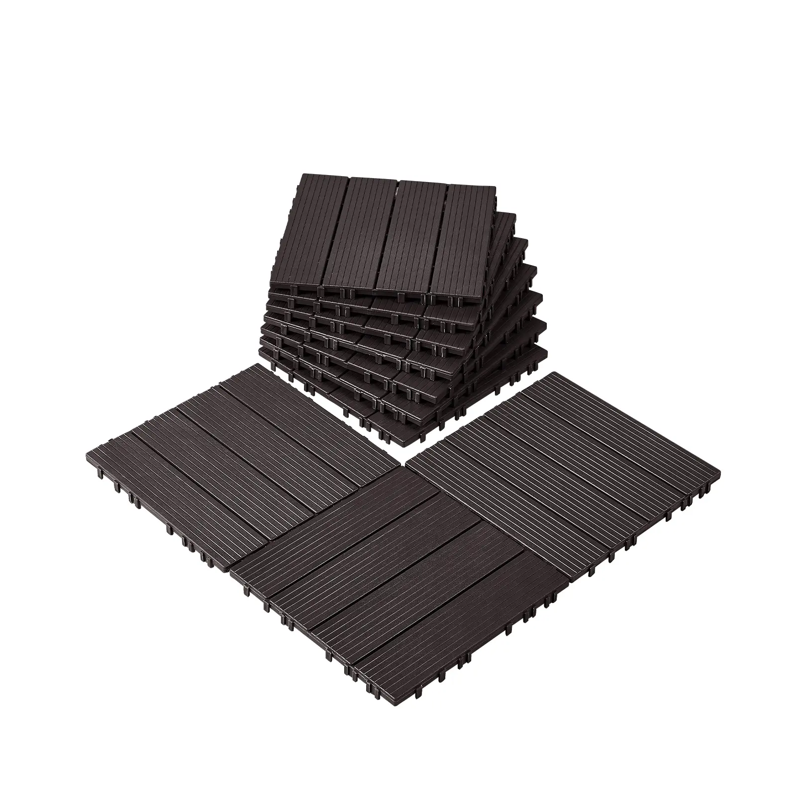【SummerFinds】VEVOR Interlocking Deck Tiles, 10-Pack 12"x12" 10 sq ft Plastic Wood Patterned Flooring Tiles with Interlocking Pieces, Waterproof All-Weather Outdoor Flooring for Patio, Poolside, Dark Brown, Flooring Tiles Click-Parquet, Interlocking Pieces