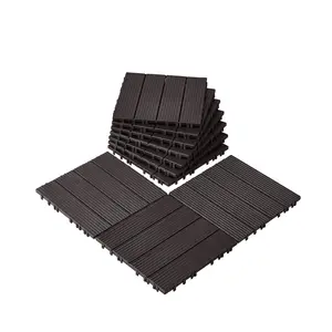 【SummerFinds】VEVOR Interlocking Deck Tiles, 10-Pack 12"x12" 10 sq ft Plastic Wood Click-Parquet Flooring, Waterproof All-Weather Outdoor Flooring for Patio Porch Poolside Balcony Backyard, Dark Brown, Flooring Tiles Click-Parquet