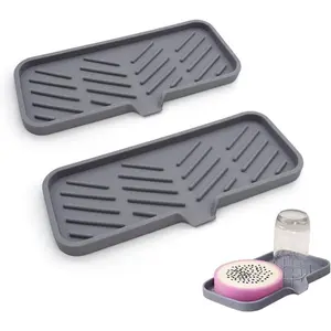 2PCS Silicone Bathroom Soap Dishes with Drain Spout-Bathroom and Kitchen Sink Organizer,Sponge Holder,Dish Soap Tray,Perfect for Dispenser,Scrubber,Bottle,Cup on Sink or Counter