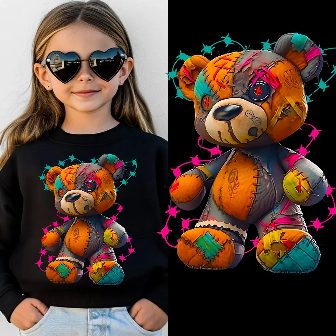 4pcs/Set Cute Cool Little Bear Heat Transfer Stickers - Sewing Accessories Craft Supplies, Bright Colors Bright High-Definition Images Transfer Paper Applique for Clothing, Bags, DIY Decoration Enthusiasts, Holidays, US Shipped