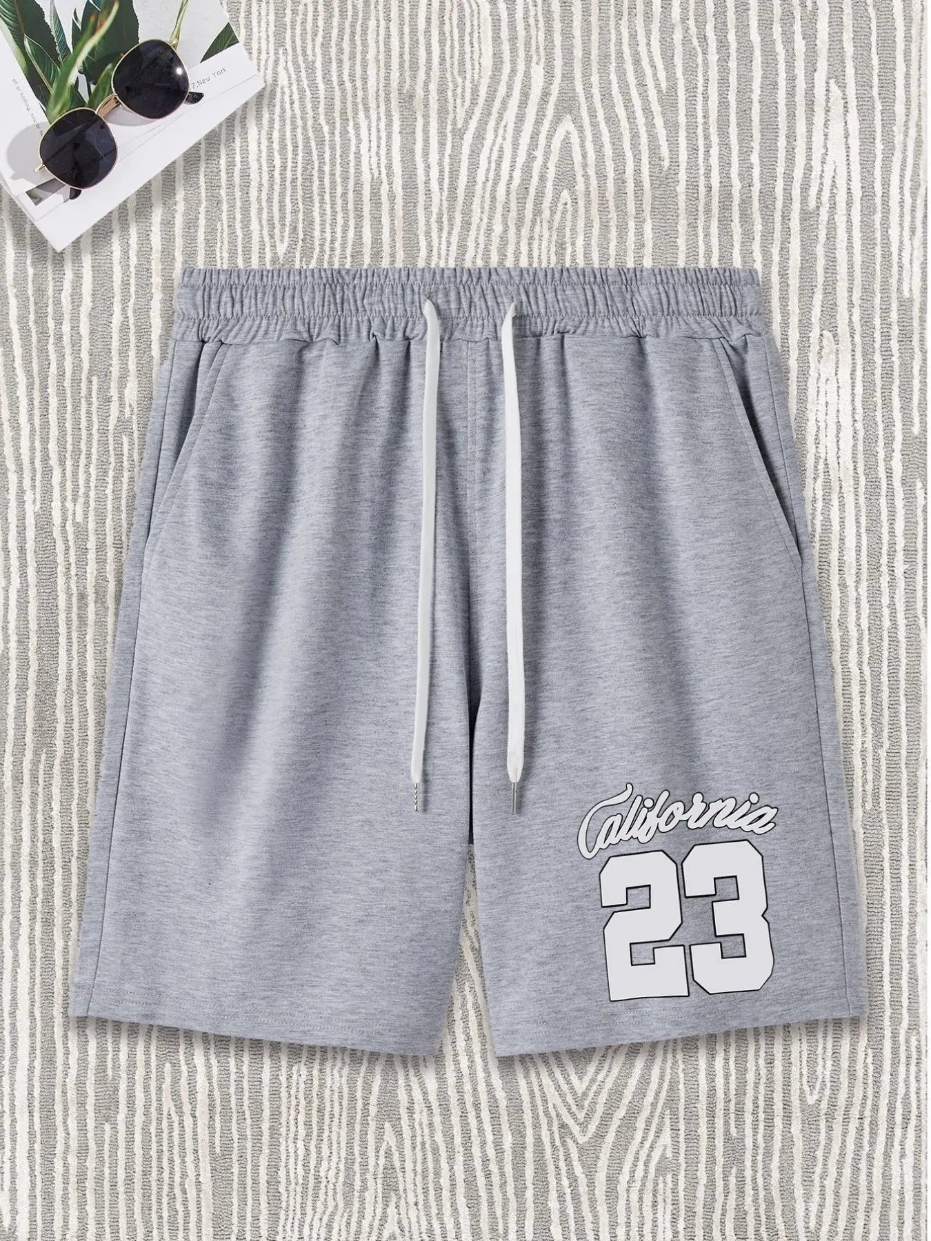 California 23 Theme Print Shorts, Street Style Loose Fit Five-Quarter Pants, Summer Sports Casual Versatile Mid-Length Shorts