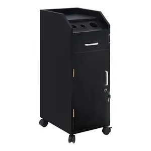 Hair Salon Storage Cart with Wheels & 3 Hair Dryer Holders & 4 Drawers & Lock & 2 Keys, Hairdressing Tools Station Mobile Makeup Case