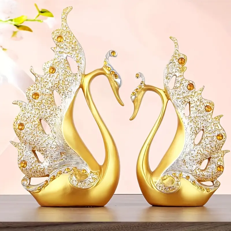 2pcs European-Style Resin Swan Statue Ornaments, Indoor Decor for Living Room & Bedroom, Non-Electric Home Decor Figurines
