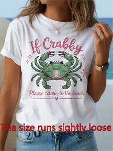 Please Return to the Beach Soon. A Must-have New Item for Both Spring and Summer This Comfortable and Casual Women's Round-neck T-shirt Is a Fashionable Short-sleeved Top