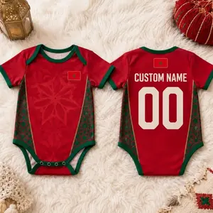 Personalized Morocco Baby Bodysuit, Custom Name Number Infant Soccer Jersey, Moroccan Flag Baby Outfit, Football Fan Gift OT4