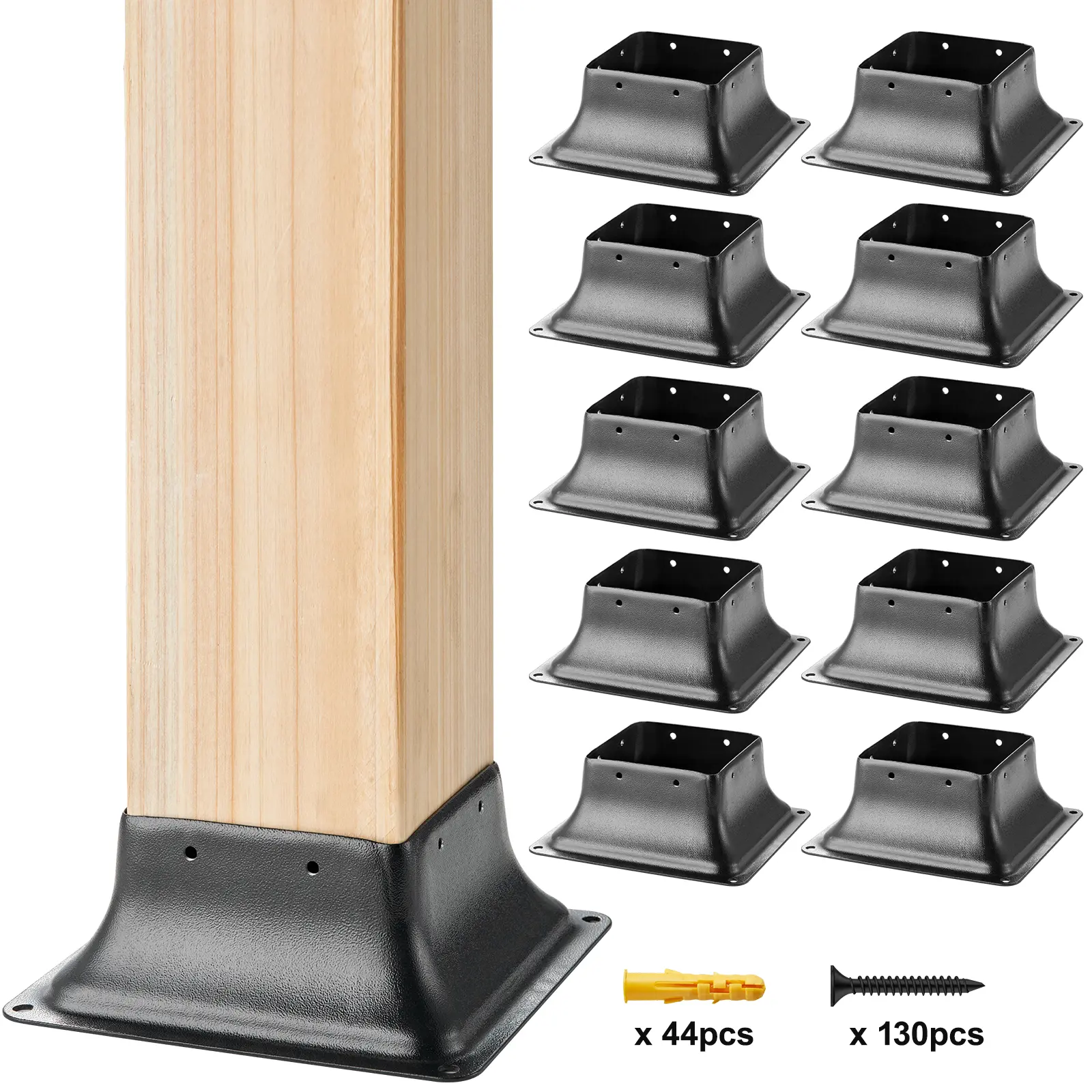 【Summerfinds】VEVOR Post Base 4x4 10Pcs Internal 3.6"x3.6" Heavy Duty Powder-Coated Steel Post Bracket Fit for Standard Wood Post AnchorDecking Post Base for Deck Porch Handrail Railing Support
