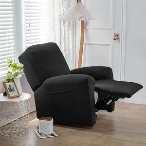European Style Pure Color Fleece Elastic Recliner Sofa Set, Includes Backrest and Two Armrest Covers, Durable Fabric, Multiple Colors Available
