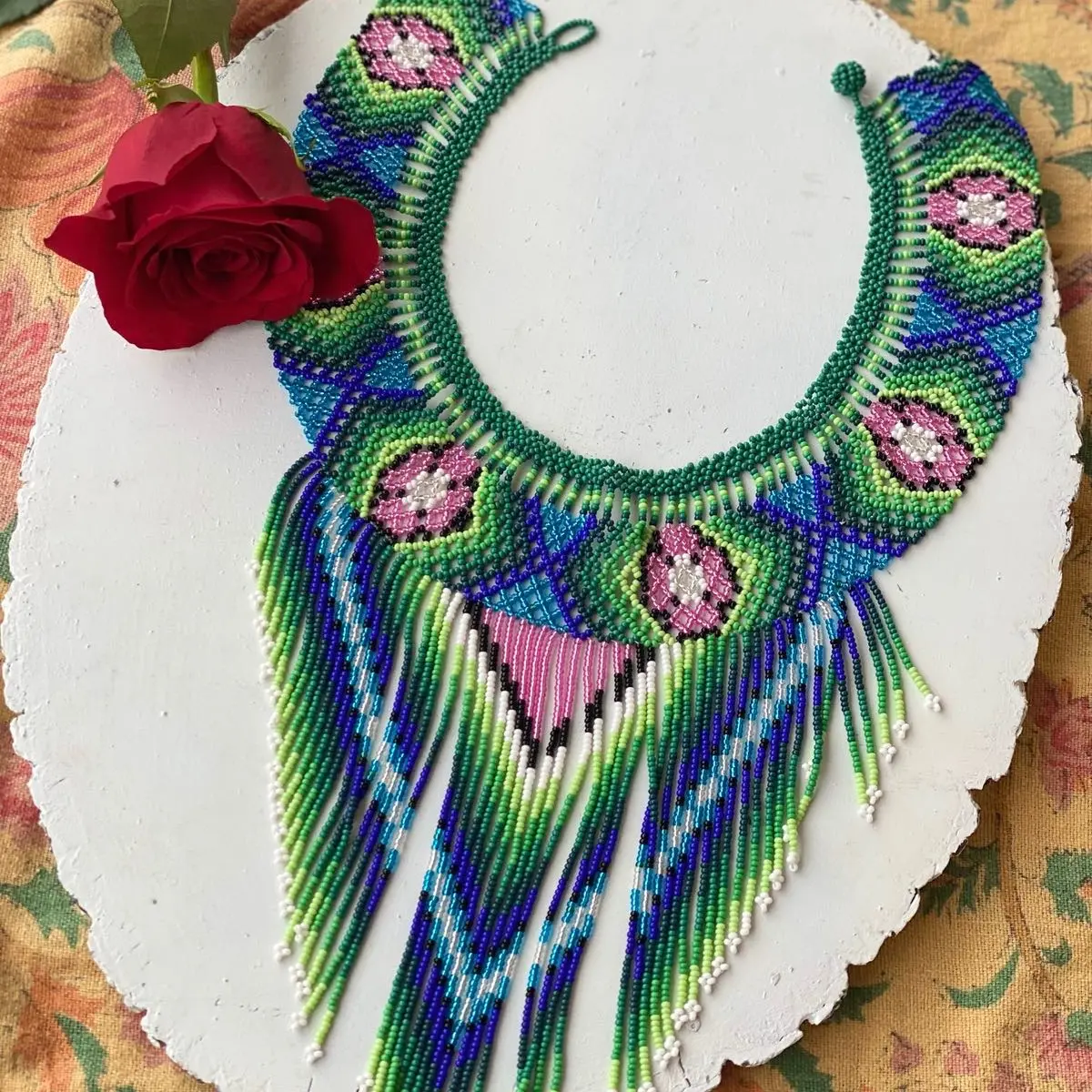 Colombian collar fringe rainbow necklace