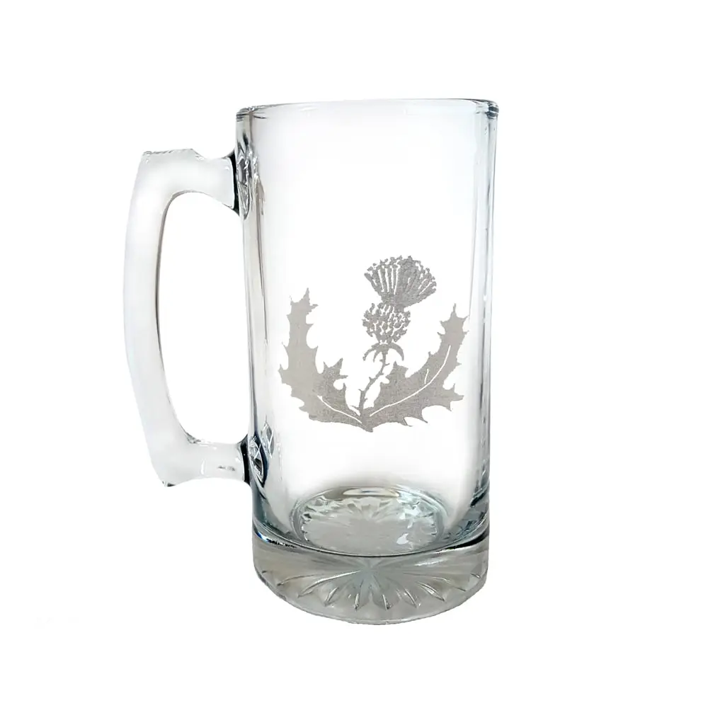 16 oz Scottish Thistle Engraved Stein Glass