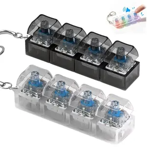 RGB Light Up Keyboard Switch Fidget Toy, 4-Key Clicker Keychain, Viral Desk Stress Relief Gadget