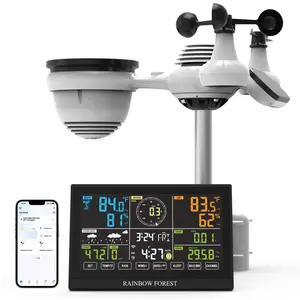 Rainbow Forest 7-in-1 Wi-Fi Weather Station with 7.5-inch Color Display Solar-Powered Wireless Outdoor Sensor Alarm Monitors Temperature Humidity Wind Speed Direction Rainfall & Weather Forecast via Smartphone App