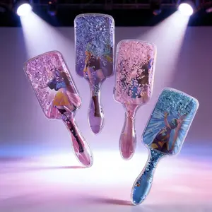 Cute Cartoon Girl Pattern Glitter Flow Hair Brush, Detangling Hairbrush, Soft Air Cushion Paddle Comb Anti-Static Detangling Styling Hair Tool For Women Daily Use