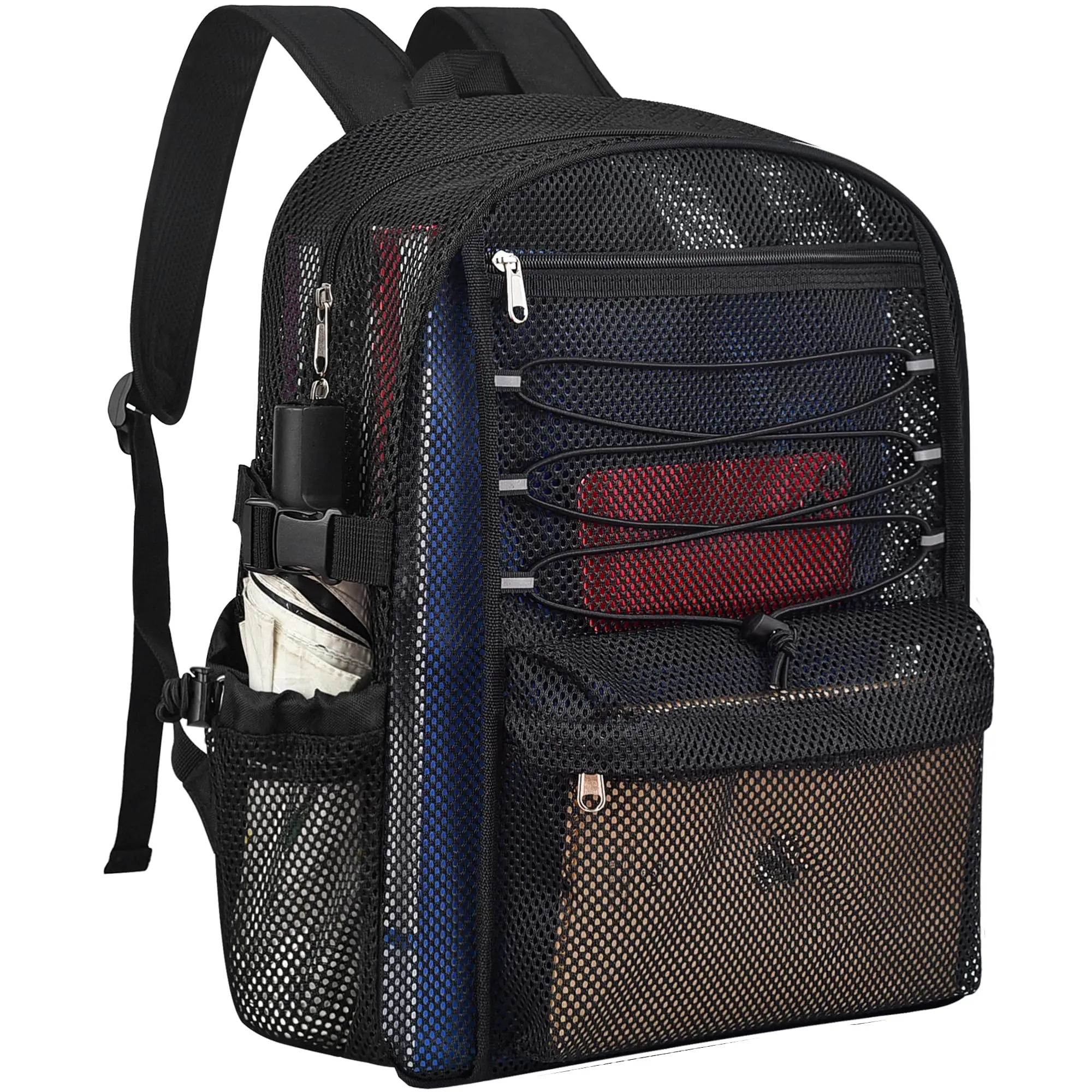 Black Mesh Backpack, Heavy Duty Breathable Book Bag for School, Adjustable Straps for Fitness, Swimming, Travel – Lightweight for Boys Girls (S, XL)