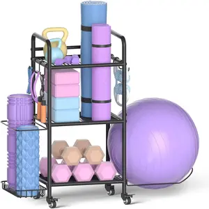 Gym Storage Rack Exercise Equipment Storage Organizer for Yoga Mat Dumbbells Kettlebells  Roller Yoga Strap & Resistance Bands, Ideal Yoga Mat Holder & Workout Equipment Organizer