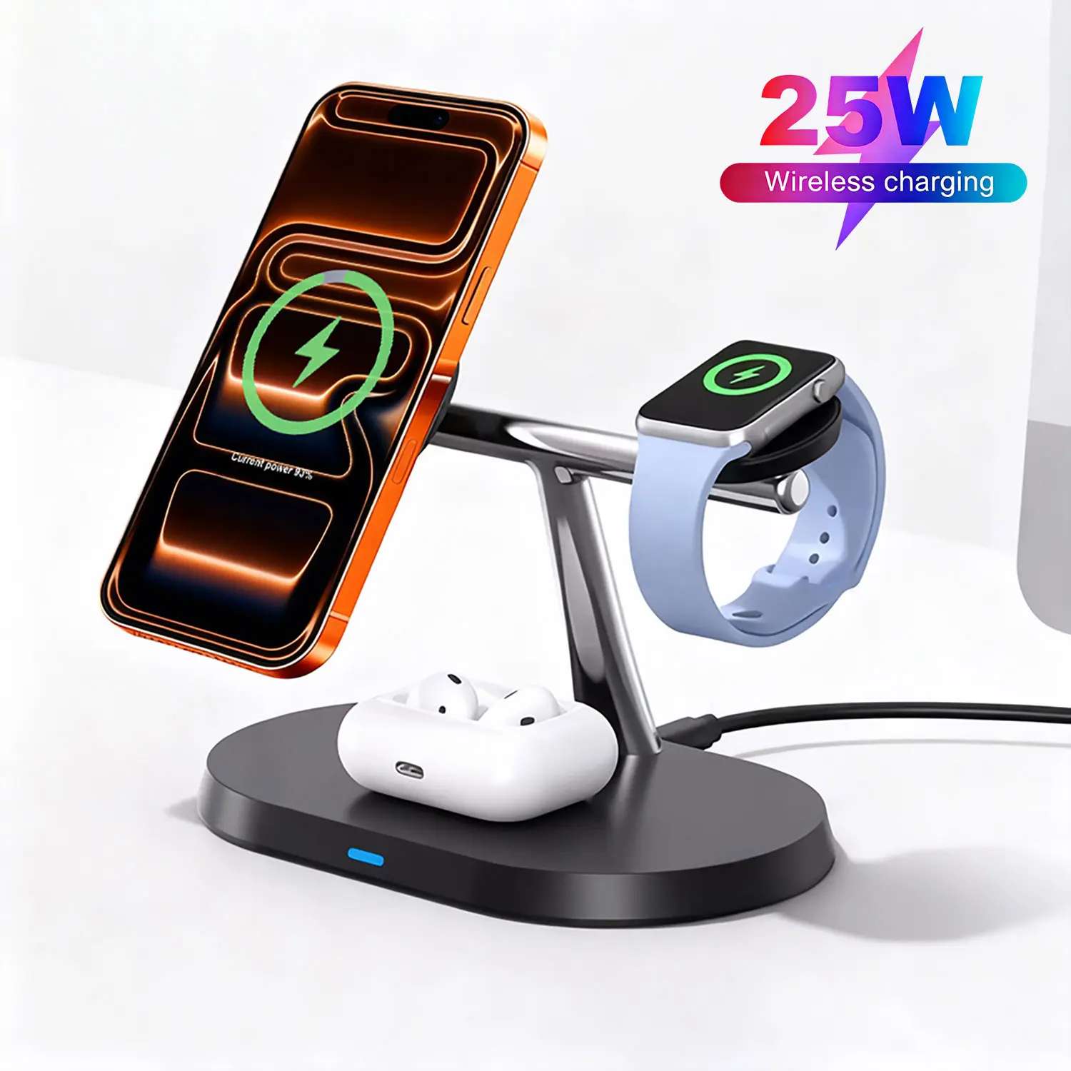 25W 3 in 1 Magnetic Wireless Charging Station, Fast Wireless Charger Stand for iPhone 17 Pro Max 16 15 14 13 12 Series, Apple Watch & AirPods, Multi-Device Charging Dock for All Apple Devices