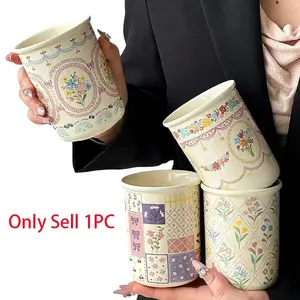 Handmade Ceramic Coffee Cup, Creamy Style Korean Simple Relief Cute Mug, Classic Floral Series, Aesthetic Drinkware, Perfect Gift for Home & Cafe
