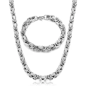 MILACOLATO 2PCS Stainless Steel Thick Heavy Chain Hip Hop Jewelry Mens Silver Byzantine Chain Necklace Bracelets for Men Boys Length 20/24/28IN Daily Durable