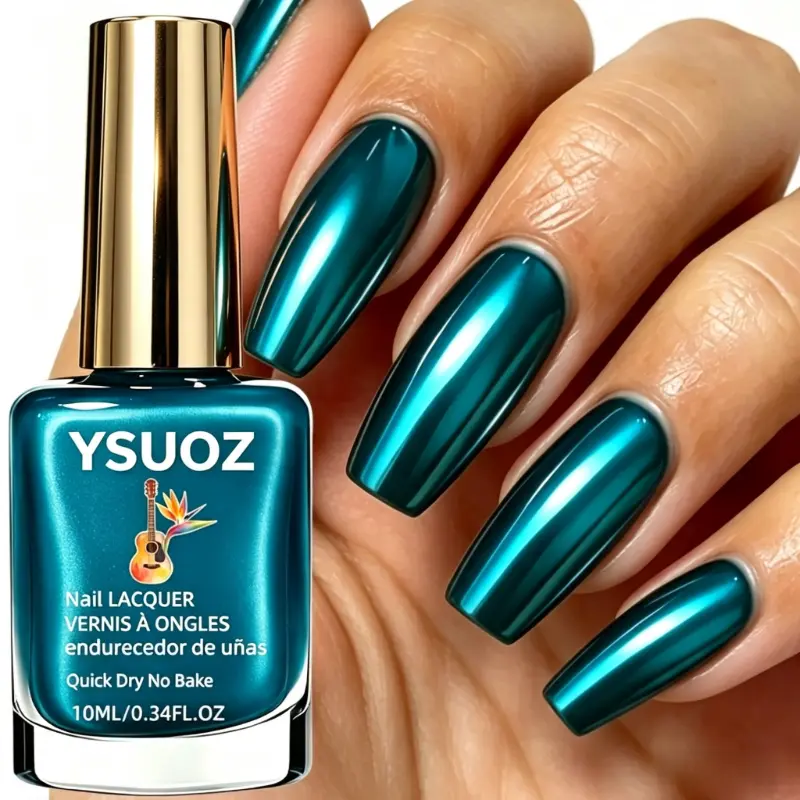 Liquid Metal Green Nail Polish - Quick Dry, Metallic Finish, Portable Size, 0.34oz Single Bottle, Nail Surface-Fitting, High Cost-Performance, Suitable for Daily Commuting, Workplace, Dating