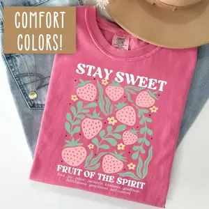 Boho Christian Strawberry Shirt Fruits of the Spirit Bible Verse Shirt Retro Jesus Apparel Cottagecore Top Floral Comfort Colors Graphic Tee