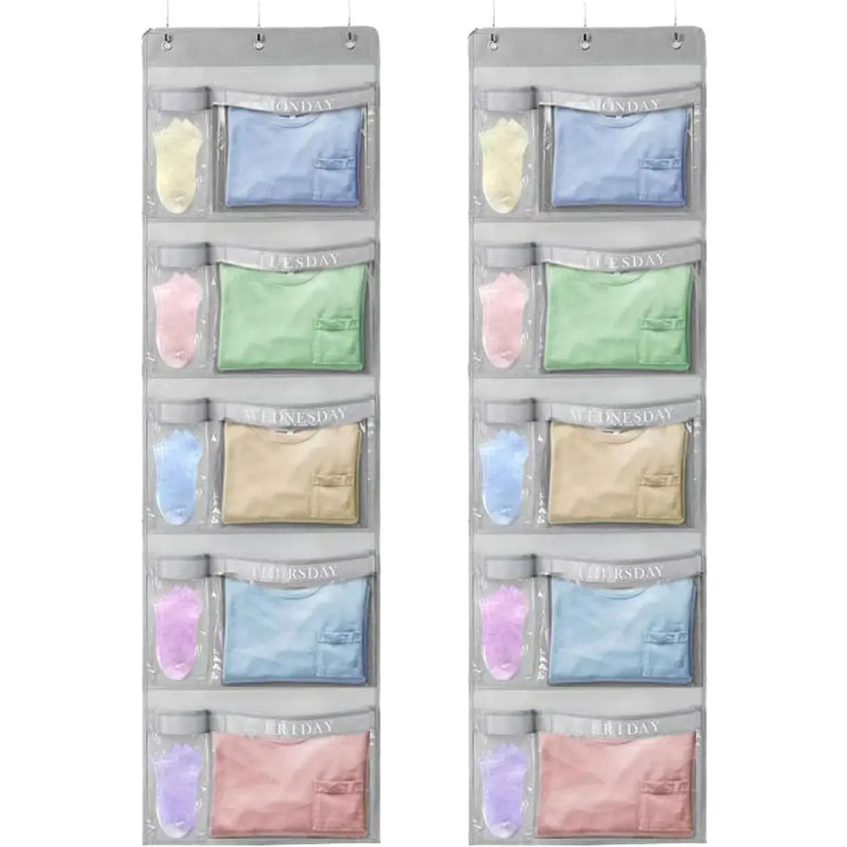 2 Pack Weekly Kids Clothes Organizer – Day of the Week Hanging Closet Storage for School Outfits, Kids’ Wardrobe Organizer with Labels for Monday to Friday (2)