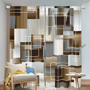 2Pcs Abstract Geometric Curtains, Modern Design Window Drapes for Living Room, Bedroom, Dining, Home Decor, Room Decoration, Privacy Protection, Sunlight Filtering Translucent tube bag design