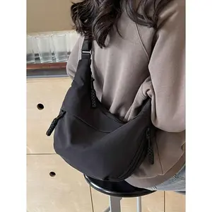 Fashionable Colorful Nylon Waterproof Shoulder Bag Wide Strap Multi Zipper Compartments Collegiate Casual Design For Women Students Shopping Daily Street Japanese Style