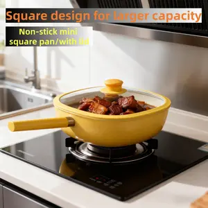 Non-Stick Milk Pot, Fluoride-Free Healthy Small Square Ceramic Mini Frying Pan, Home Use Cooking Pot, Nonstick Interior, Kitchen Essential