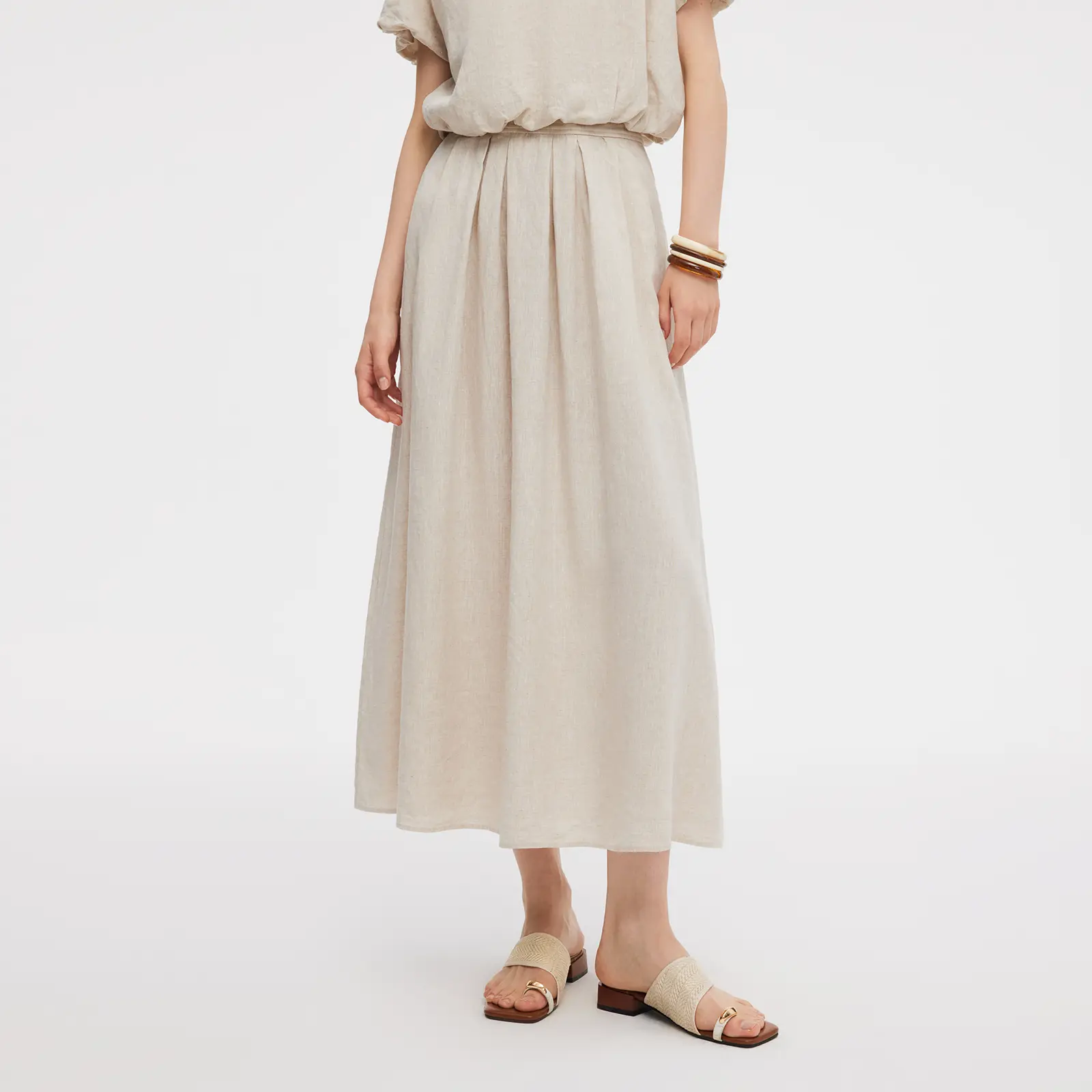 100% Linen Women High-Waisted A-Line Skirt