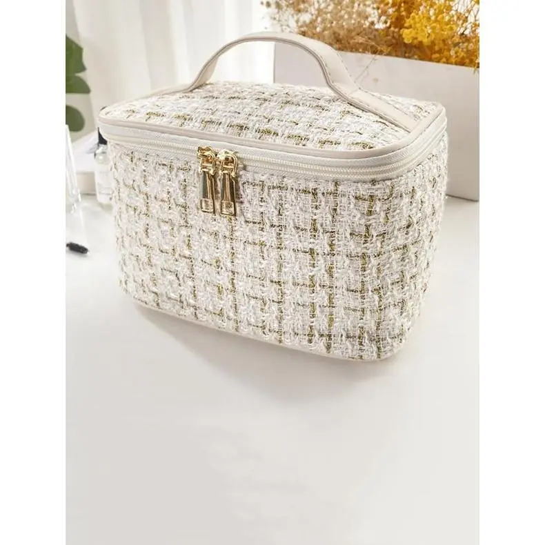 Waterproof Polyester Makeup Bag - Compartmentalized Vanity Purse with Handle Strap, High-Capacity Cosmetic Pouch for Makeup Organization, Beauty Storage Solutions, Travel Toiletries & Essentials