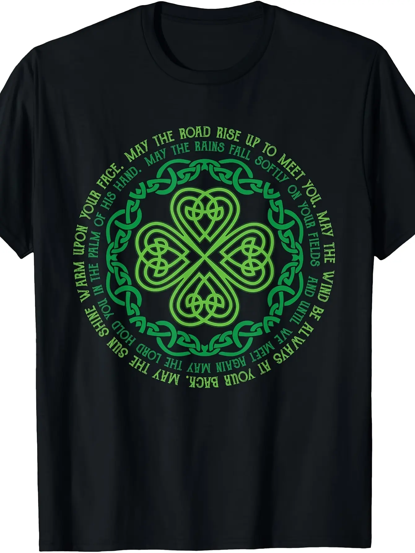 Irish Blessing Celtic Knot & 4-Leaf Clover T-Shirt - Retro Irish Luck with Symbol, Round Neck Casual Tee Suitable for Day Gifts, Year-Round Wear