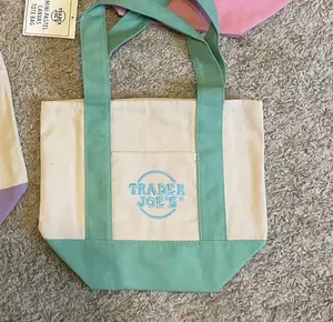 Trader joe's Mini canvas tote bag. pastel color. MINT GREEN.