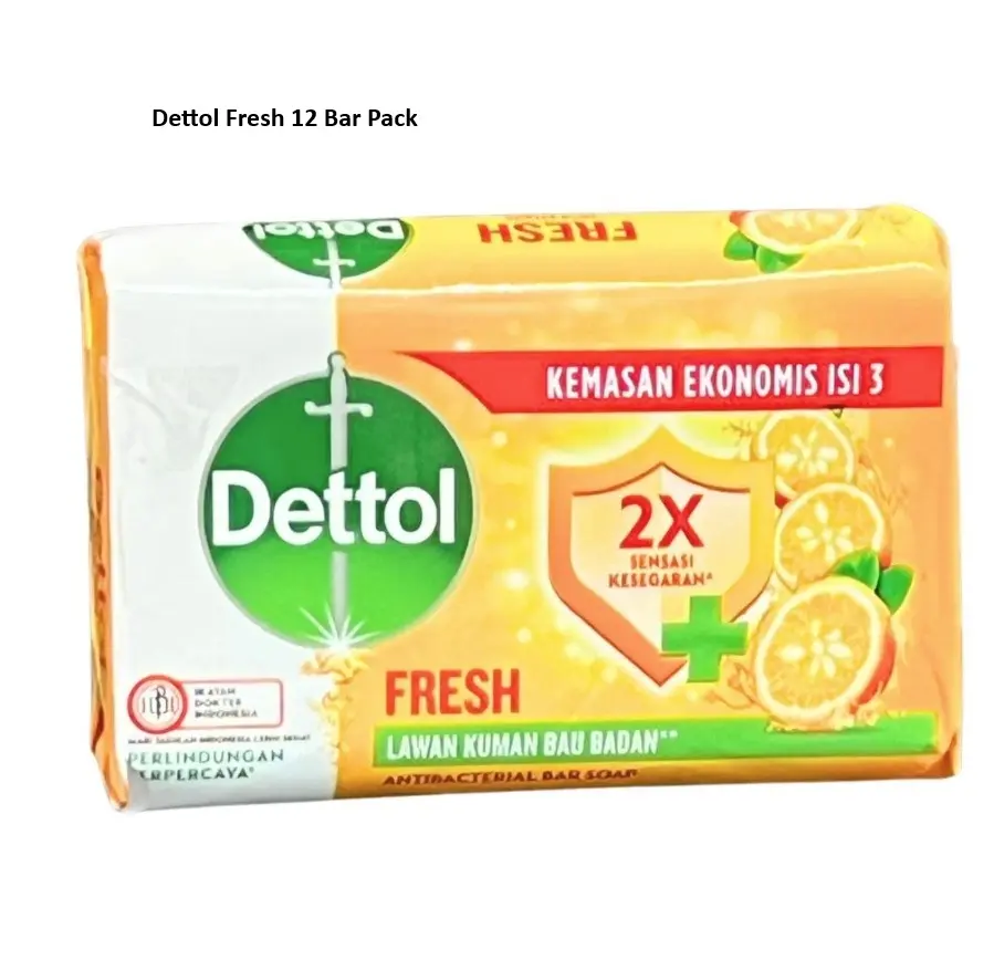 Dettol Gentle & Hydrating Anti-Bacterial Bar Soap, Solid Body Cleanser for Adults, Fresh Scent, 12 x 110g Bars, Multi-Pack, Anti-Germs Soaps