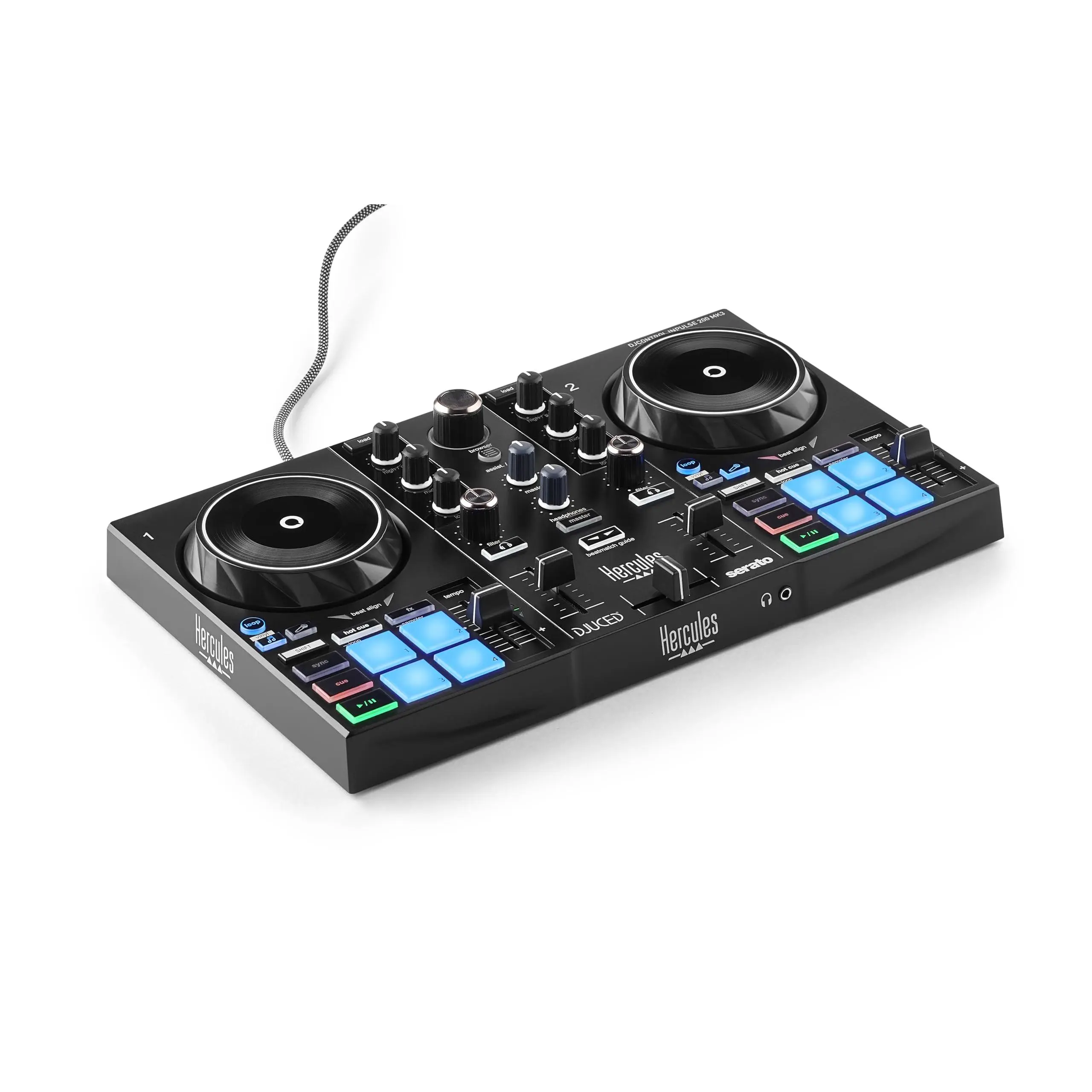 Hercules DJControl Inpulse 200 MK3 Compact Portable DJ Mixer Console with Audio Streaming, Sync Functionality for Electronic Music Performance