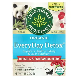 Traditional Medicinals Organic EveryDay Detox®, Hibiscus & Schisandra Berry, Caffeine Free, 16 Wrapped Tea Bags, 0.85 oz (24 g)