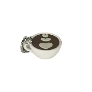 Coffee Mug Cup Keychain Gift Delicious Hot Coffee Art Design Hearts White Brown Keys Gifts Purse Backpack Bag Holidays Christmas Latte Art