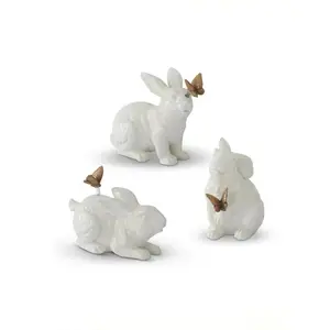 Minimalist White Resin Gold Metallic Butterfly Bunny Figurine - Magic Meadow Home Decor Statue, 4.5"x5"x3" Easter Display Piece