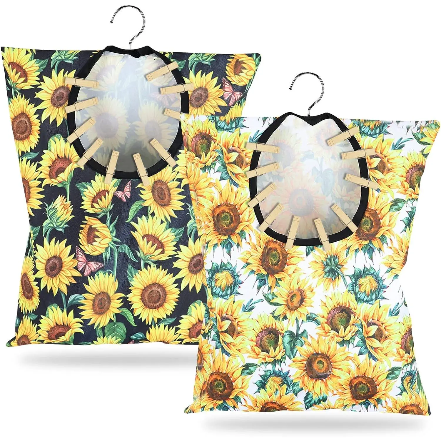 2 count Sunflower Clothes Pin Bag Clothespin Bag Holder Clothespin Holder 15 X 11 Inch Clothes Pin Hanging Bag Clothespin Bag for Clothesline Outdoor Outside Wardrobe and Laundry Room