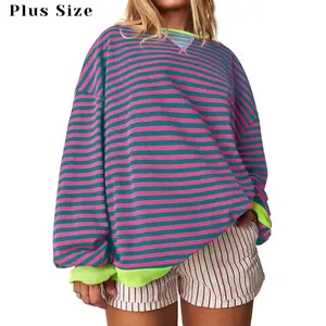 Womens  Striped Oversized Sweatshirt Color Block Crew Neck Long Sleeve Shirt Casual Loose Pullover Top Y2K Clothes