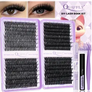 QUAFFLY Lash Clusters Kit 592Pcs, 40D+60D+80D+100D Cosmetic Eyelashes Extension Kit, DIY Individual Lash Extensions with Lash Bond&Seal Remover and Tweezers 10-18mm Mix D Curl Volume Lashes for At-Home