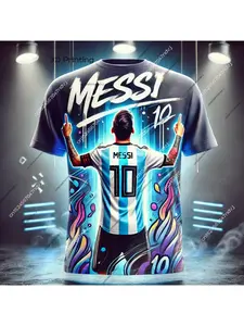New football T-shirt with 3D Messi pattern, breathable summer sports short-sleeved shirt, special Argentina football jersey set