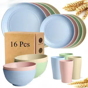 [Unbreakable Dinnerware Set] 32/16pcs Unbreakable Wheat Straw Dinnerware Set |   Service For 8/4, Large Size Modern Dish Set-Plate/Dessert Plate/Bowl/Cup, Dishwasher & Microwave Safe, Lightweight Tableware, Perfect for Camping, Everyday Use & For Men