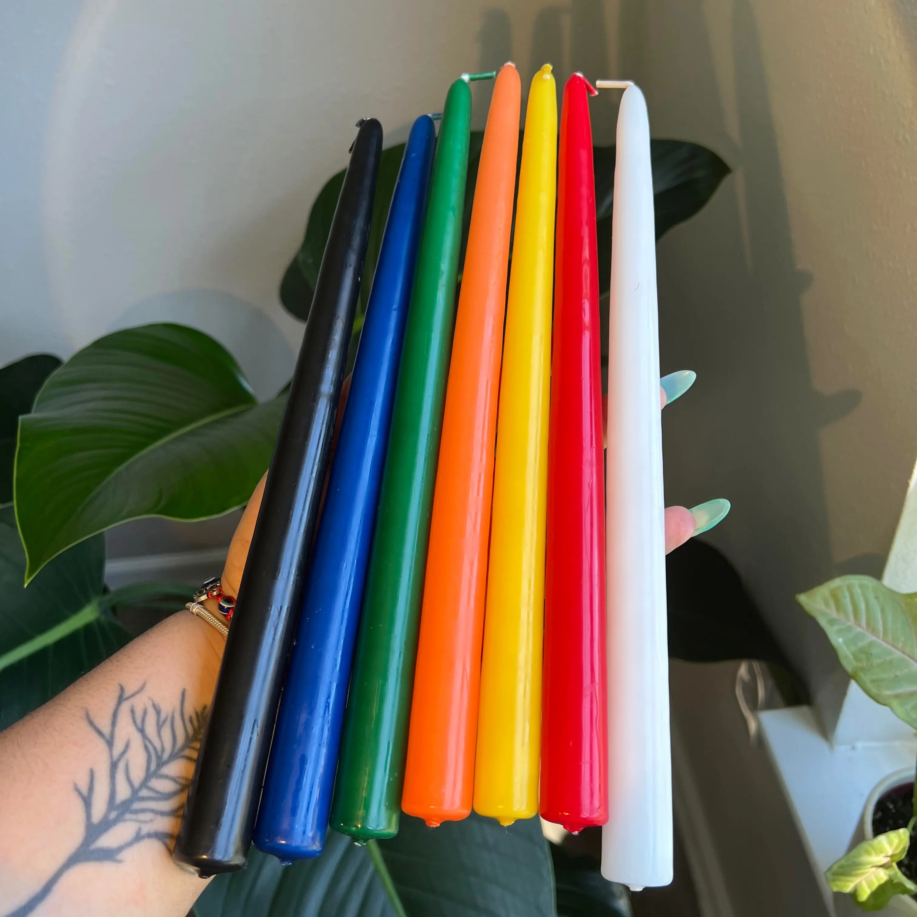 Chakra Colors 12 Inch Candlestick - Elegant Design for Spiritual Mood Enhancement and Customizable Lighting