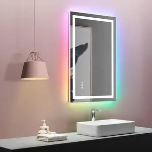 GLITGATE 60"x28" RGB LED Bathroom Mirror, Over Sink Vanity Mirror, Anti-Fog, Dimmable, RGB Backlit + Front Lighted, Bathroom Vanity Mirror for Wall, Memory Function, Tempered Glass