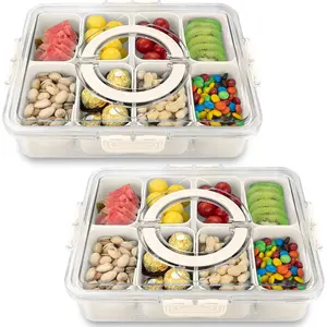 1pc split tray with lid and handle, 8-compartment snack box, snack fruit tray, vegetable tray, candy fruit nut snack party entertainment picnic portable tray
