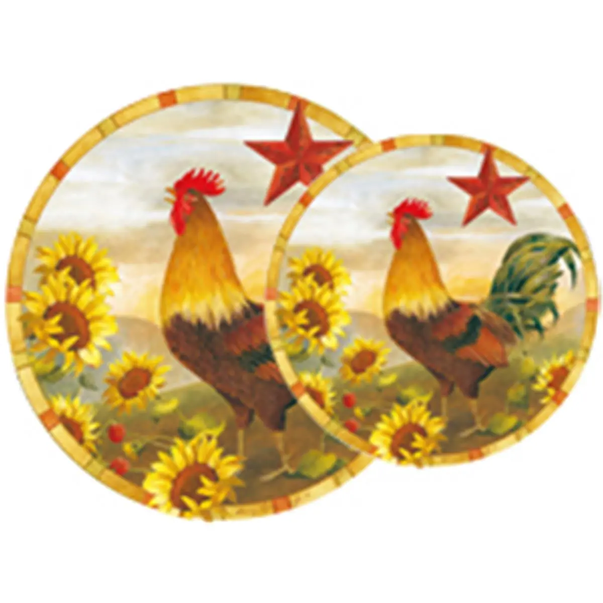 212 MAIN Electric Stovetop Burner Covers, Decorative Lightweight Tin Set of 4 (2-8 in & 2-10 in), Conceals Messy Drip Pans - Morning Rooster, Multi-Size