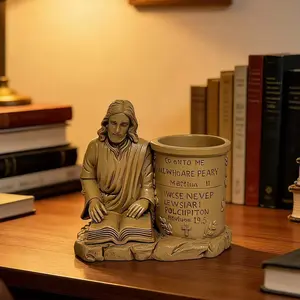 Vintage Religious Resin Pen Holder with Bible Verse Design and Cross Elements, Desktop Storage Function, Suitable for Christian Believers, Office/study Use, Pencil Holder