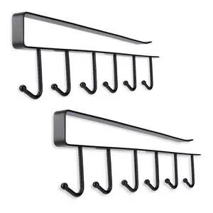 Pack of 1, 2 & 4 Under-Shelf Mug Holder Rack  Kitchen Cabinet Lightweight Stable 6 Hooks Mug Stand No Nail/Screw Storage Organizer Multipurpose Hooks
