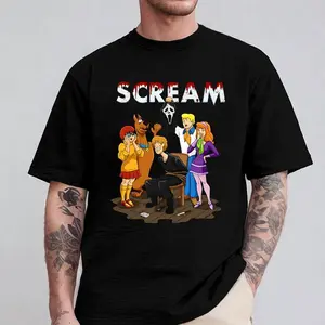Scooby Scream Parody Shirt "It’s Always Someone You Know" Horror x Cartoon Graphic Tee, Unisex Casual Streetwear Top, Funny Scary Mashup Design T-Shirt for Men and Women, Trendy Halloween Meme Style Hoodie & Tee Gift